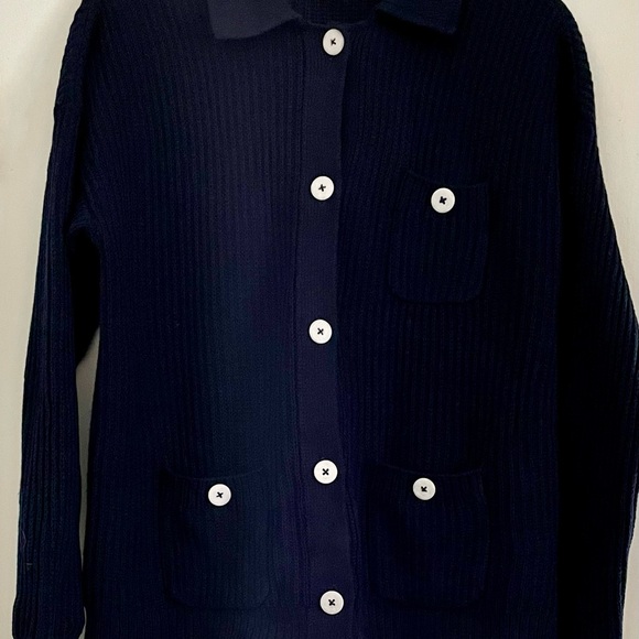 J.Jill XS Navy Blue Cardigan Sweater with White Buttons - Picture 4 of 8
